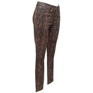 PAIGE Jeans Brown Coated Snakeskin HOXTON ANKLE Print Denim Skinny Sz 27 NWT